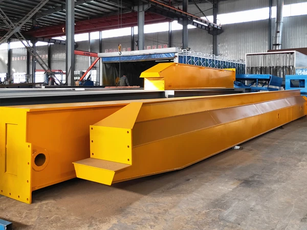 Heavy-duty overhead crane with yellow steel beam construction