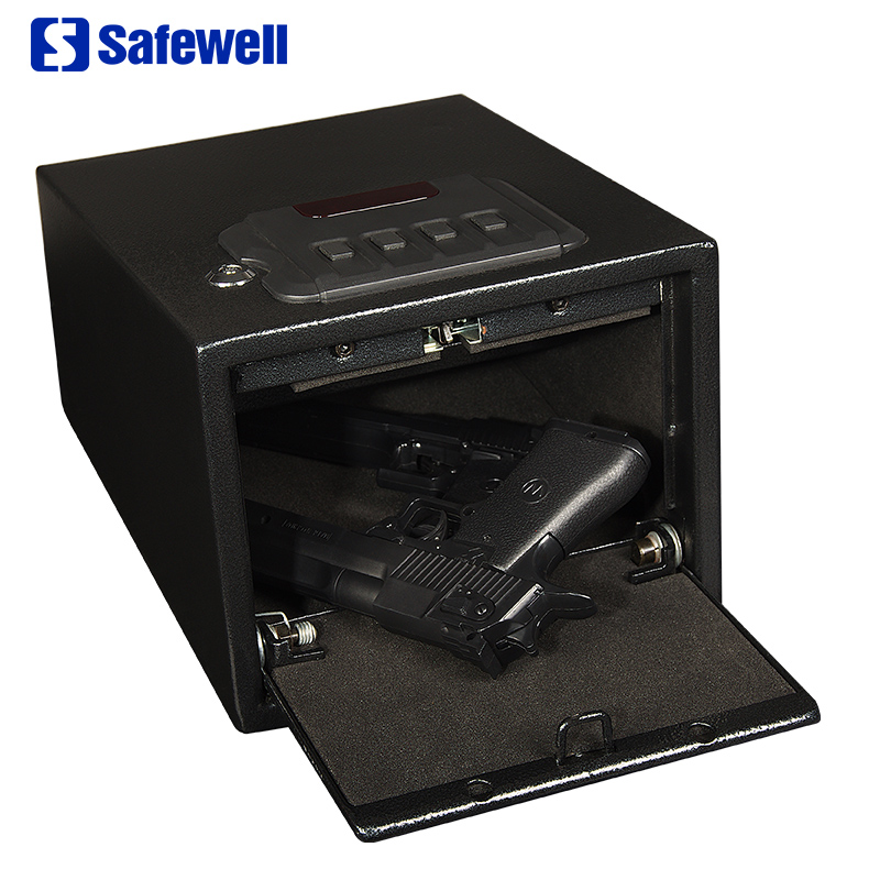 Interior view of the handgun safe with foam padding