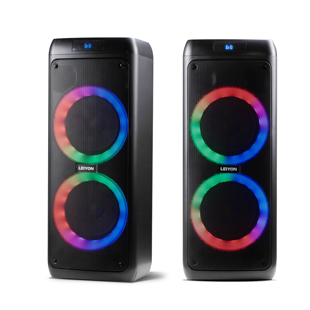 Portable party speaker with vibrant LED lighting effects