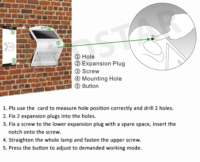 Installation guide diagram for the solar wall light