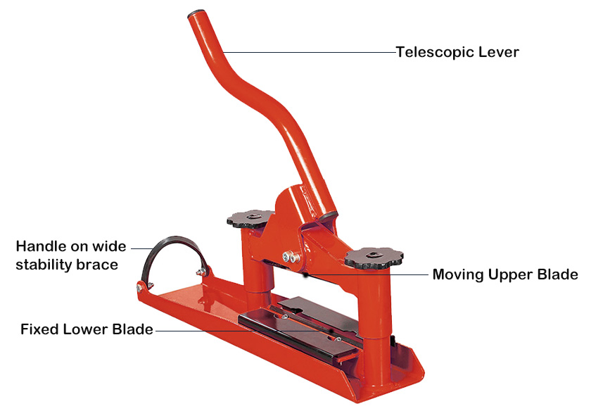 Manual paver block splitter showing telescopic lever and blade components