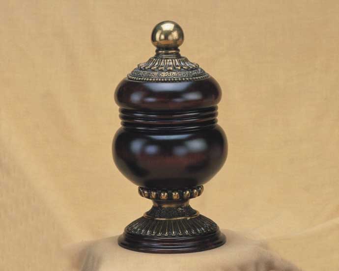 Decorative Wooden Urn with Brass Accents