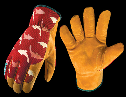 Leather Palm Work Gloves with Dolphin Pattern