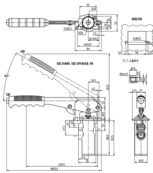 Technical dimension drawing for engineering and assembly