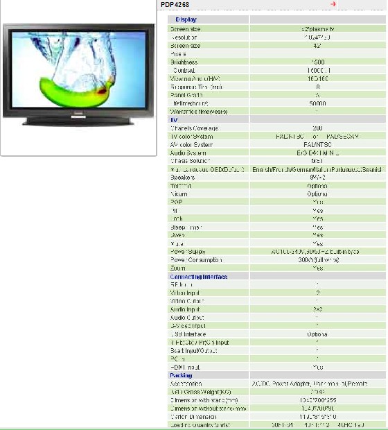 42-Inch Plasma Television with 160° Viewing Angle