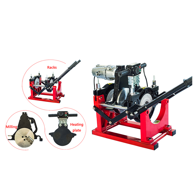 Overview of the welding machine components including racks and heating plate