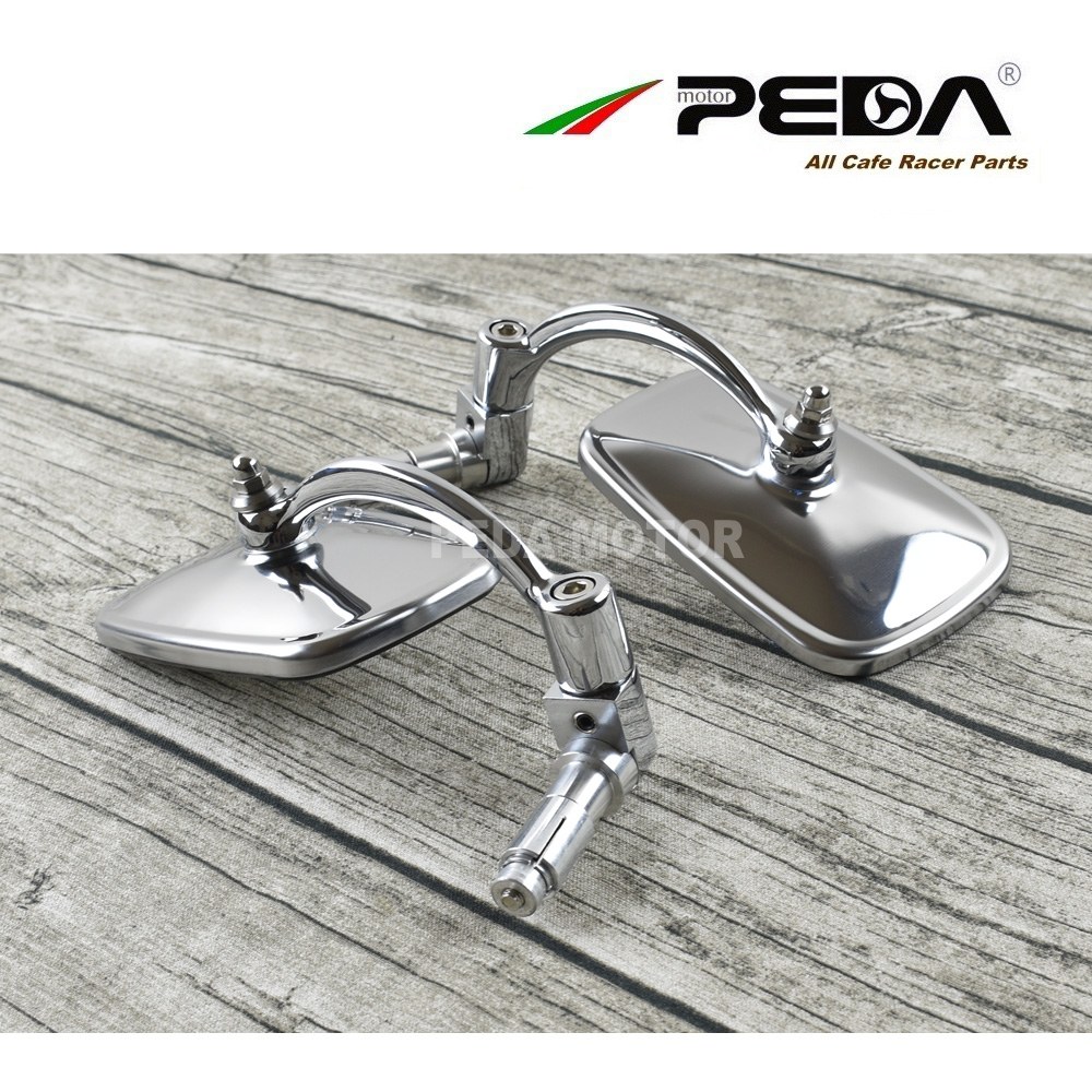 Vintage-style square motorcycle mirrors in stainless steel