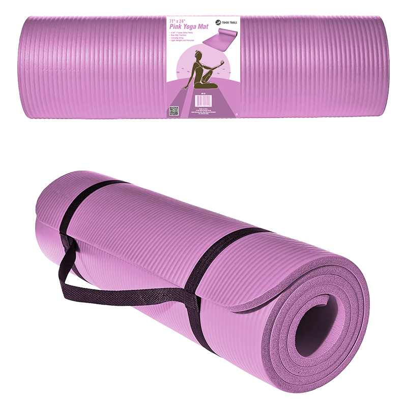 Pink Non-Slip Yoga Mat with Carrying Strap
