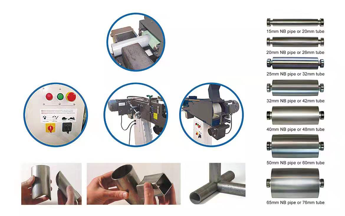Pipe notcher machine showing roller system details