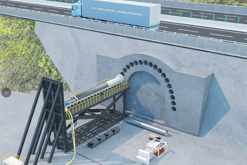 Detailed view of the pipe roofing machine drilling head