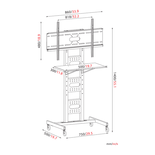 Mobile TV Cart Stand with Shelf