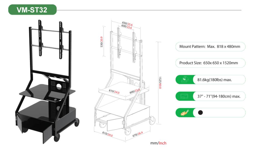 Mobile TV Stand with Shelves