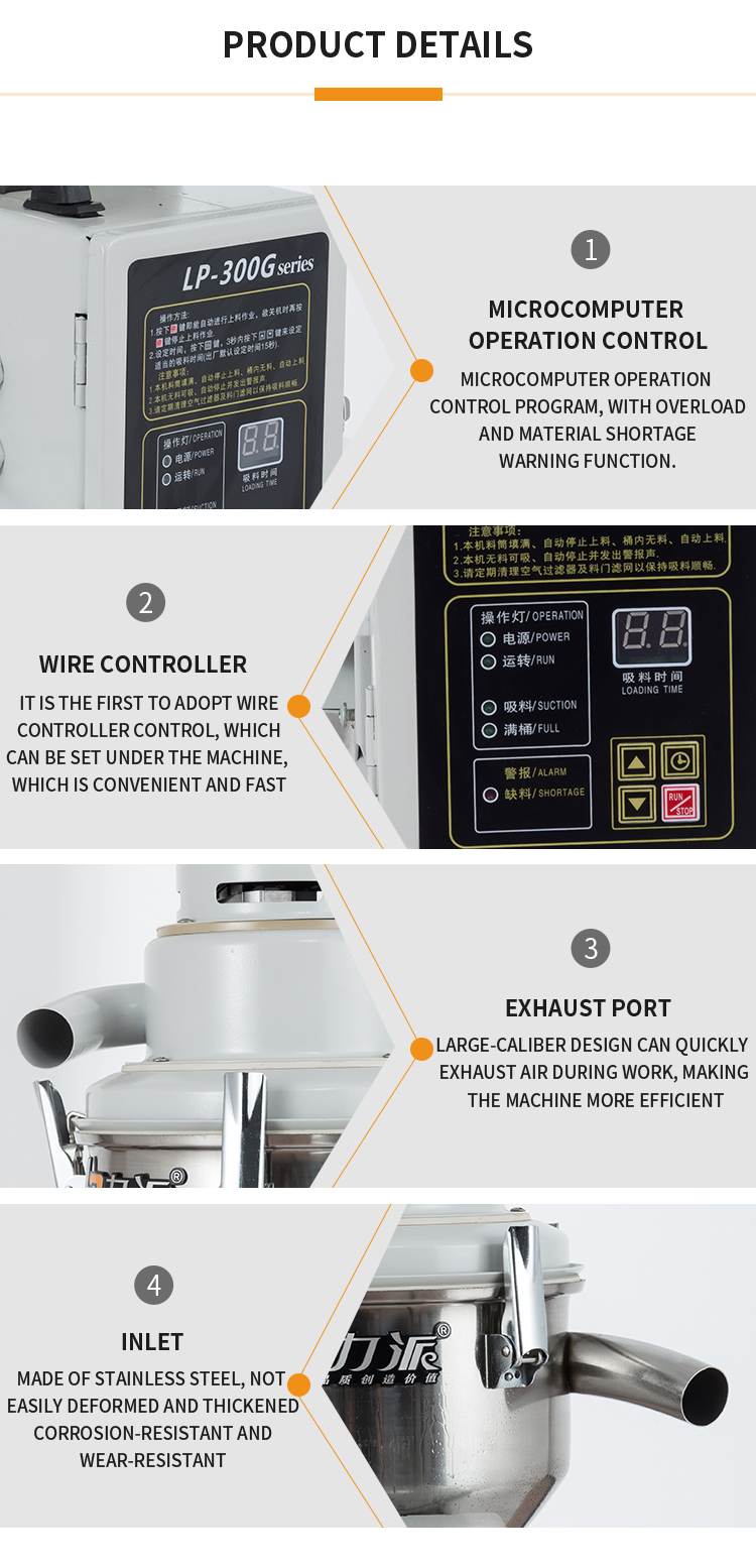 Control panel and technical details of the hopper loader