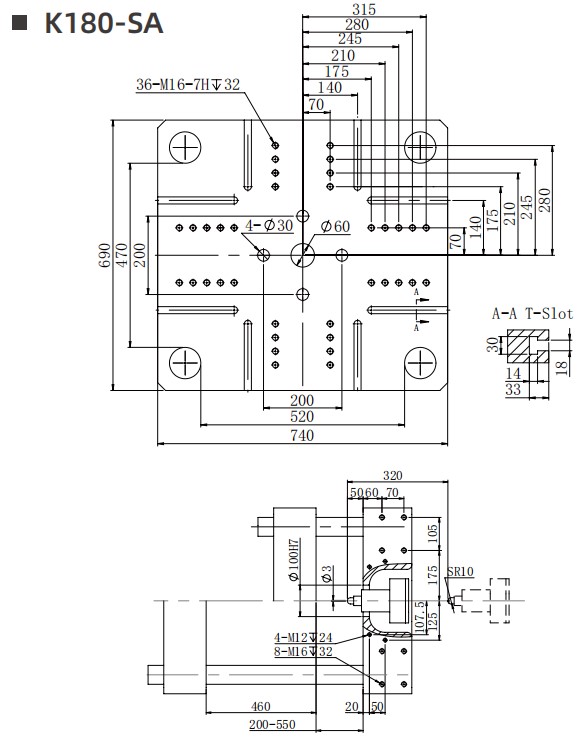 Technical drawing of the K180-SA injection molding machine component
