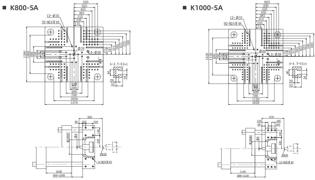 Technical schematic drawing of injection molding machine dimensions