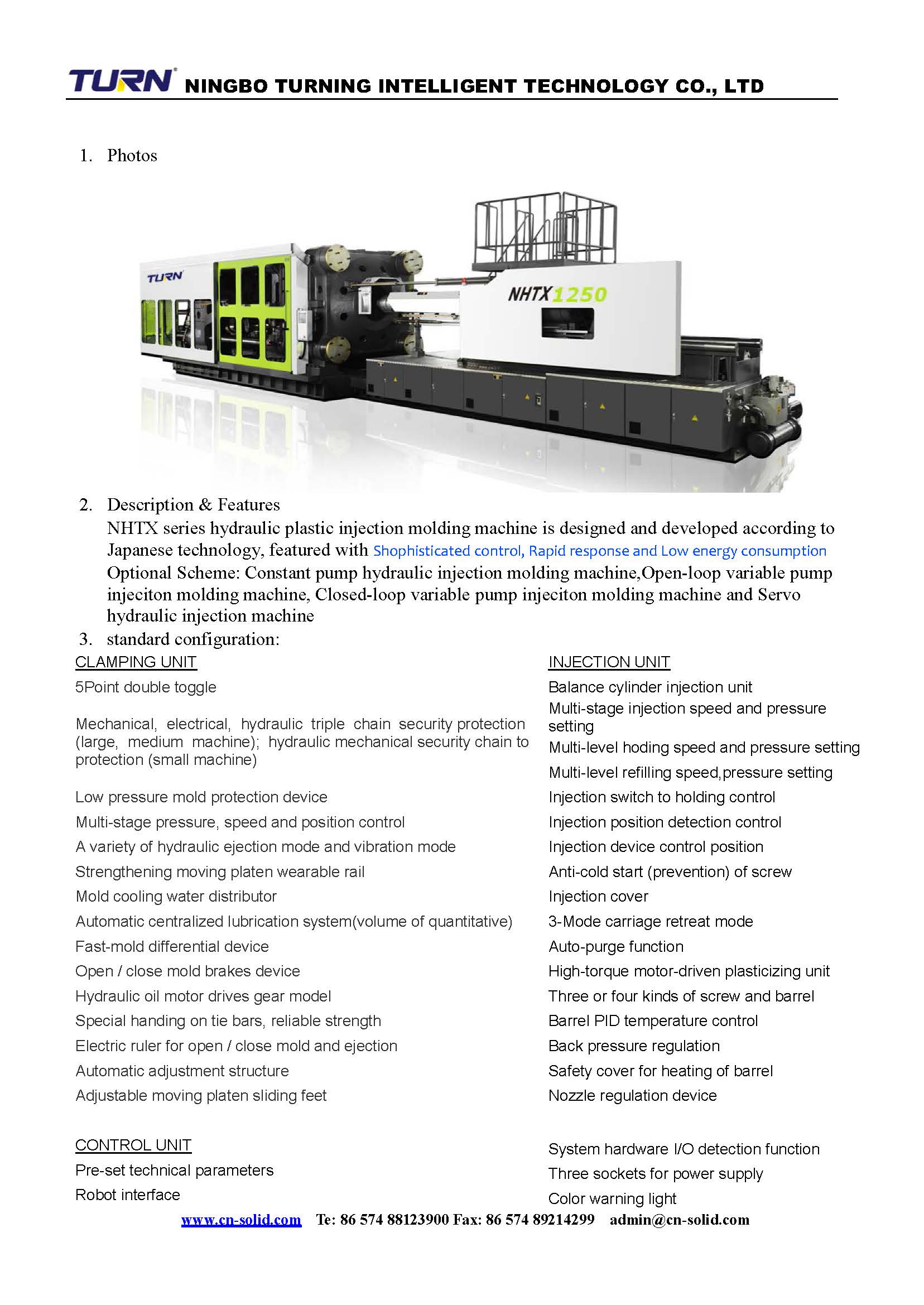Diagram showing the clamping and injection unit configurations