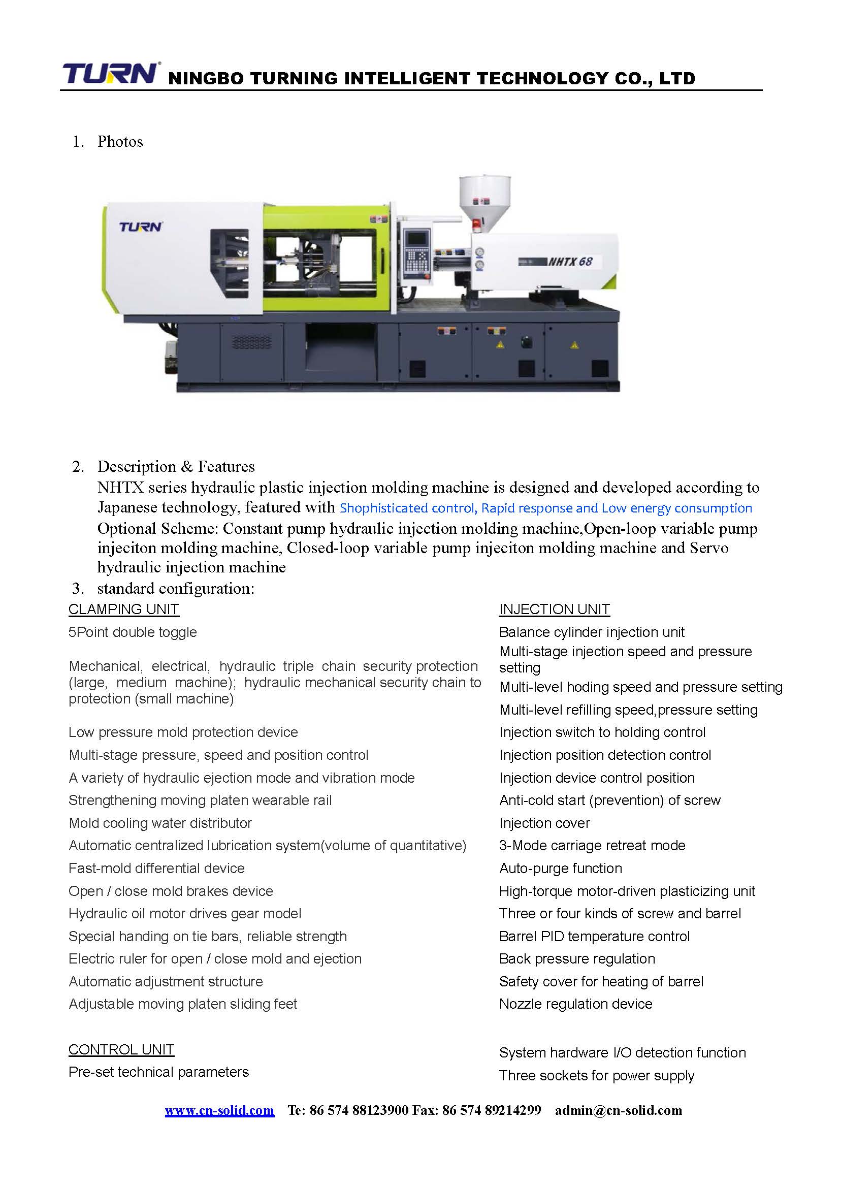 NHTX series injection molding machine overview and feature list