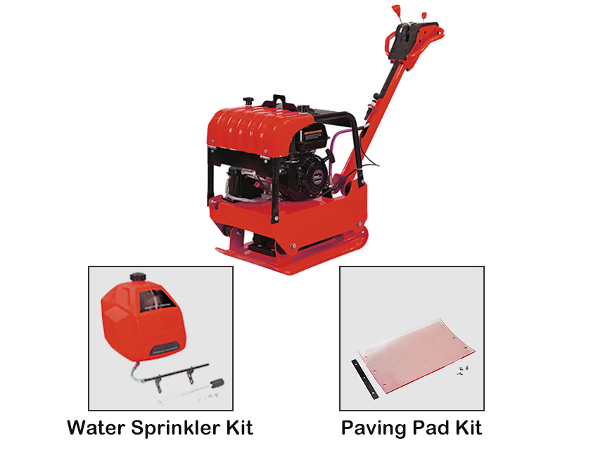 Gasoline plate compactor showing optional accessories