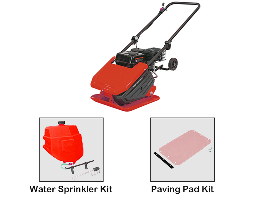 Gasoline plate compactor showing control layout and handle design