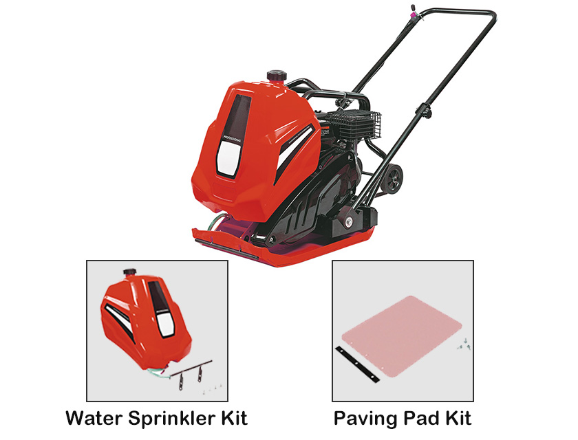 Gasoline plate compactor showing structural details and ergonomic handle