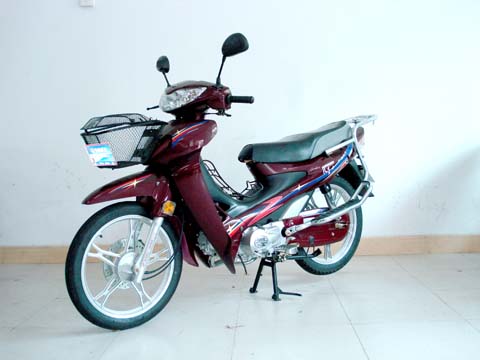 Burgundy Step-Through Motorcycle with Basket