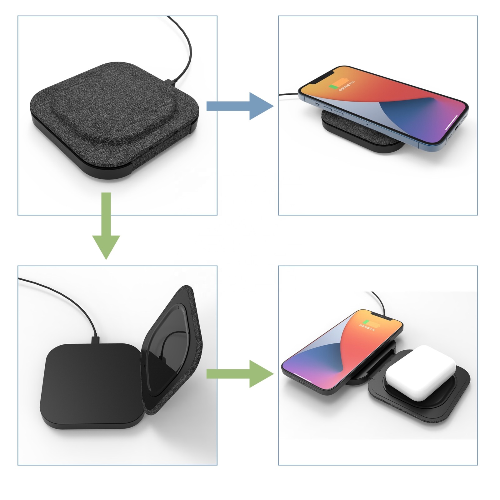 Portable 15W 2in1 Wireless Chargers Pad Foldable Wireless Charging Holder For Phone Earbud - Image 2