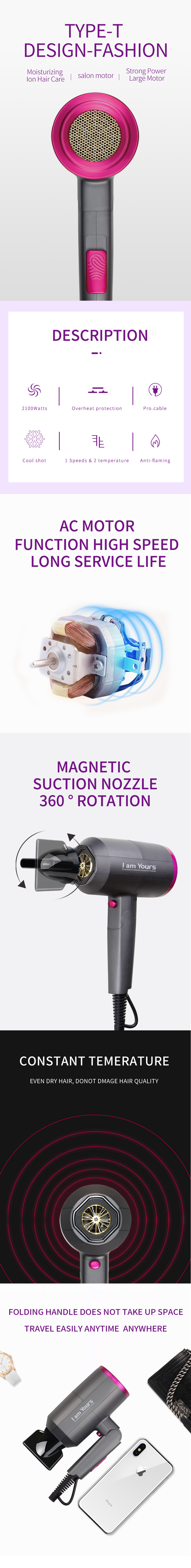 Type-T design fashion hairdryer features and specifications overview