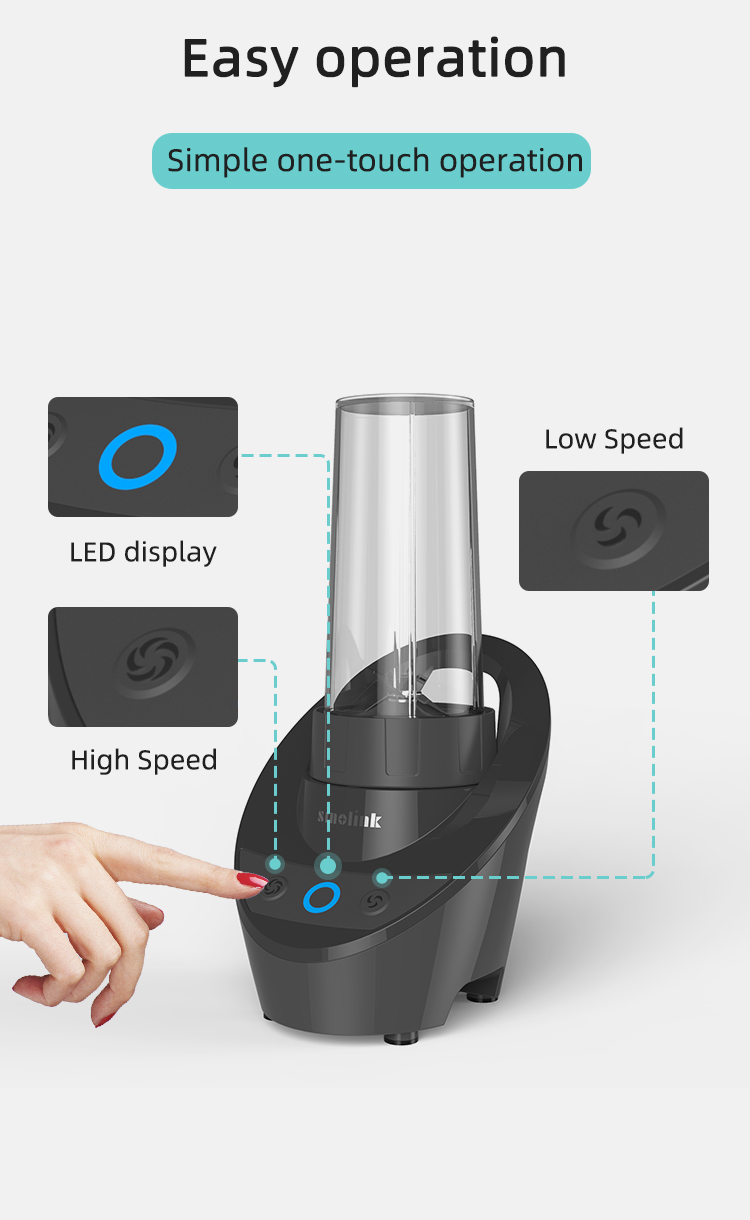 Portable blender showing LED display and speed settings