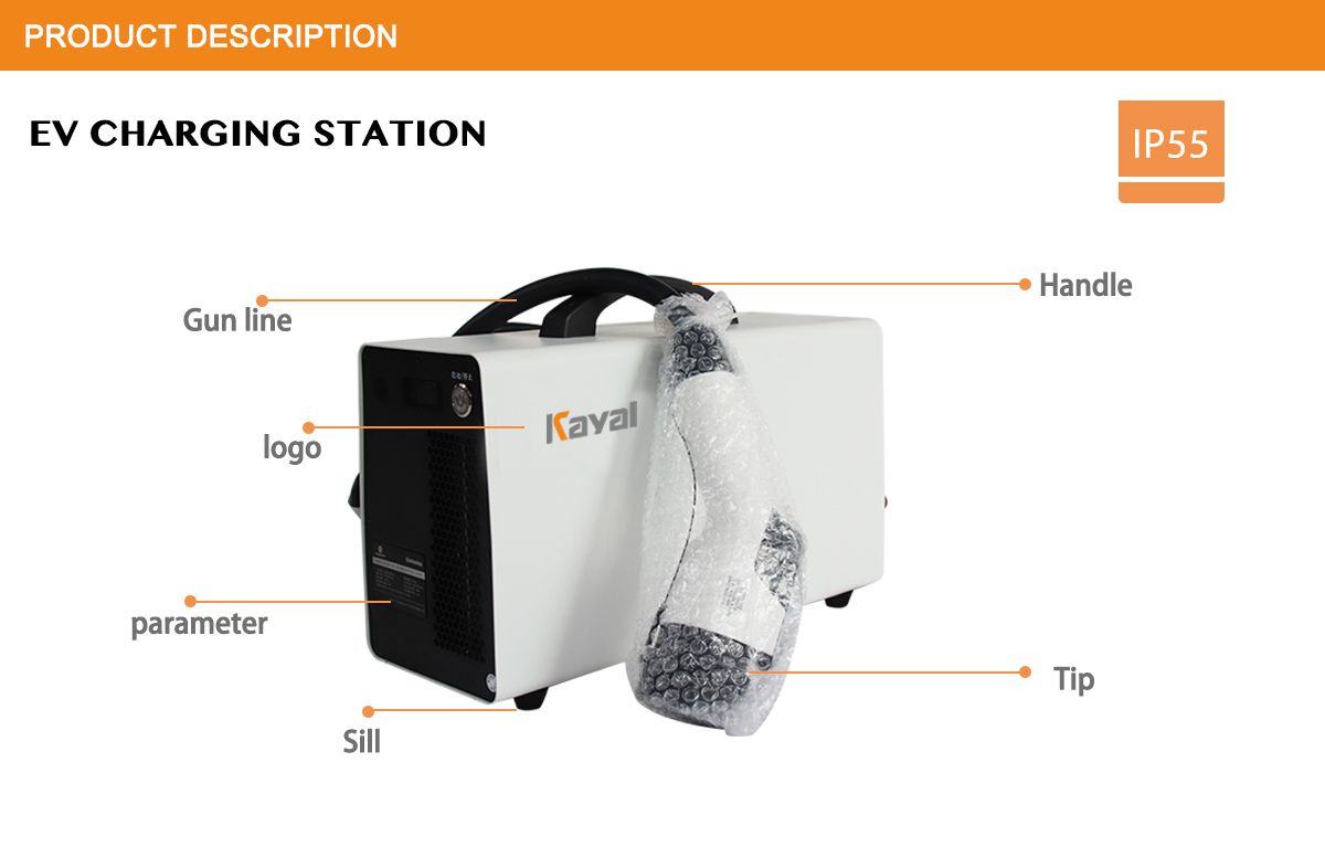 Portable EV charger station with handle and charging gun