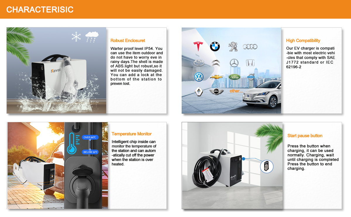 Portable EV charger station showing temperature monitoring and robust enclosure features