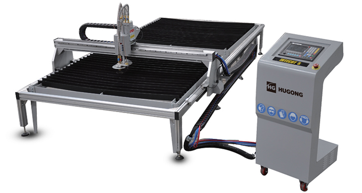 Front view of the portable CNC cutting machine in a workshop setting