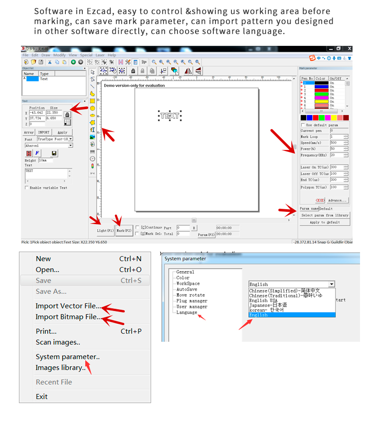 Software interface for laser marking