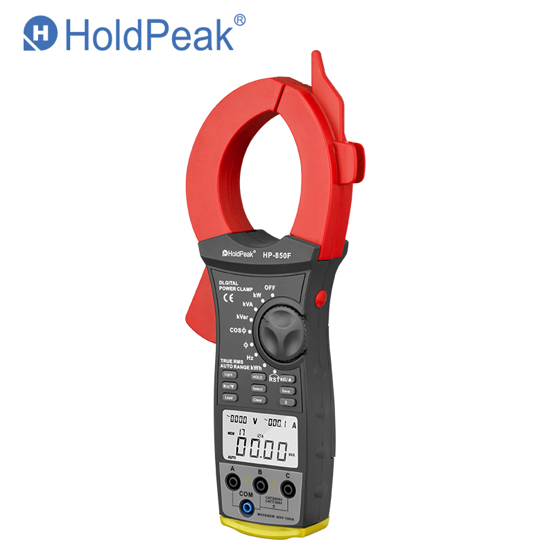 Digital power clamp meter showing interface and display