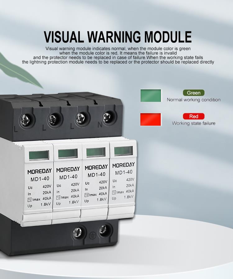 Visual warning module showing green for normal and red for failure