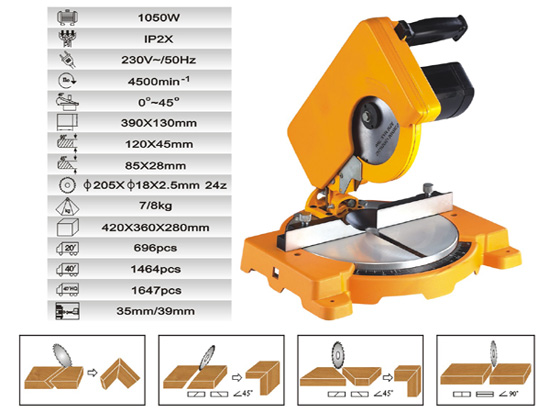 1050W Power Saw with Adjustable Cutting Angle