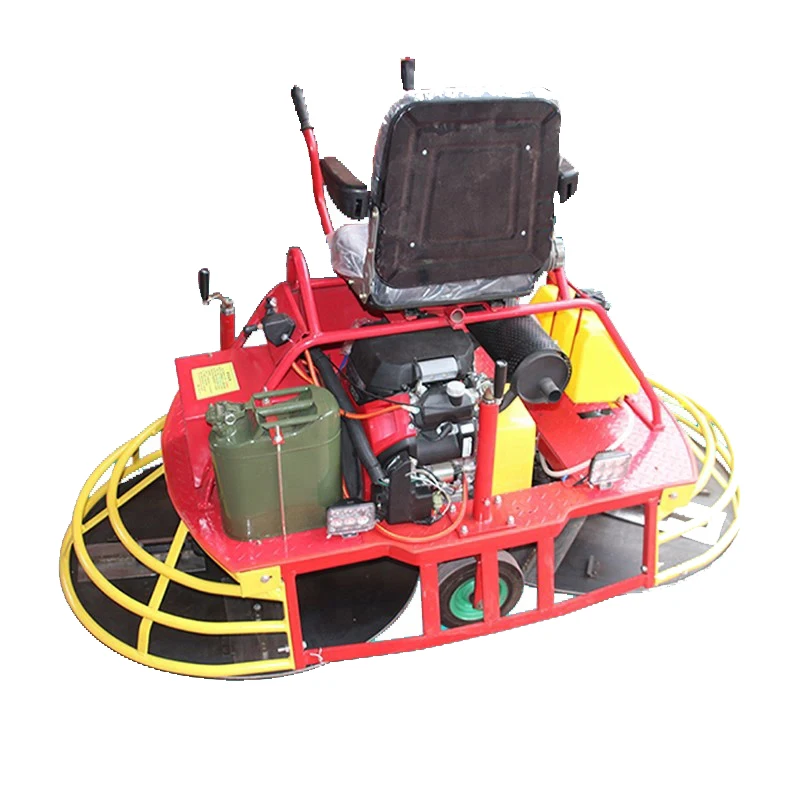 Close up of the ride-on power trowel controls and safety cage