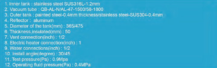 Diagram showing tank materials and connection points