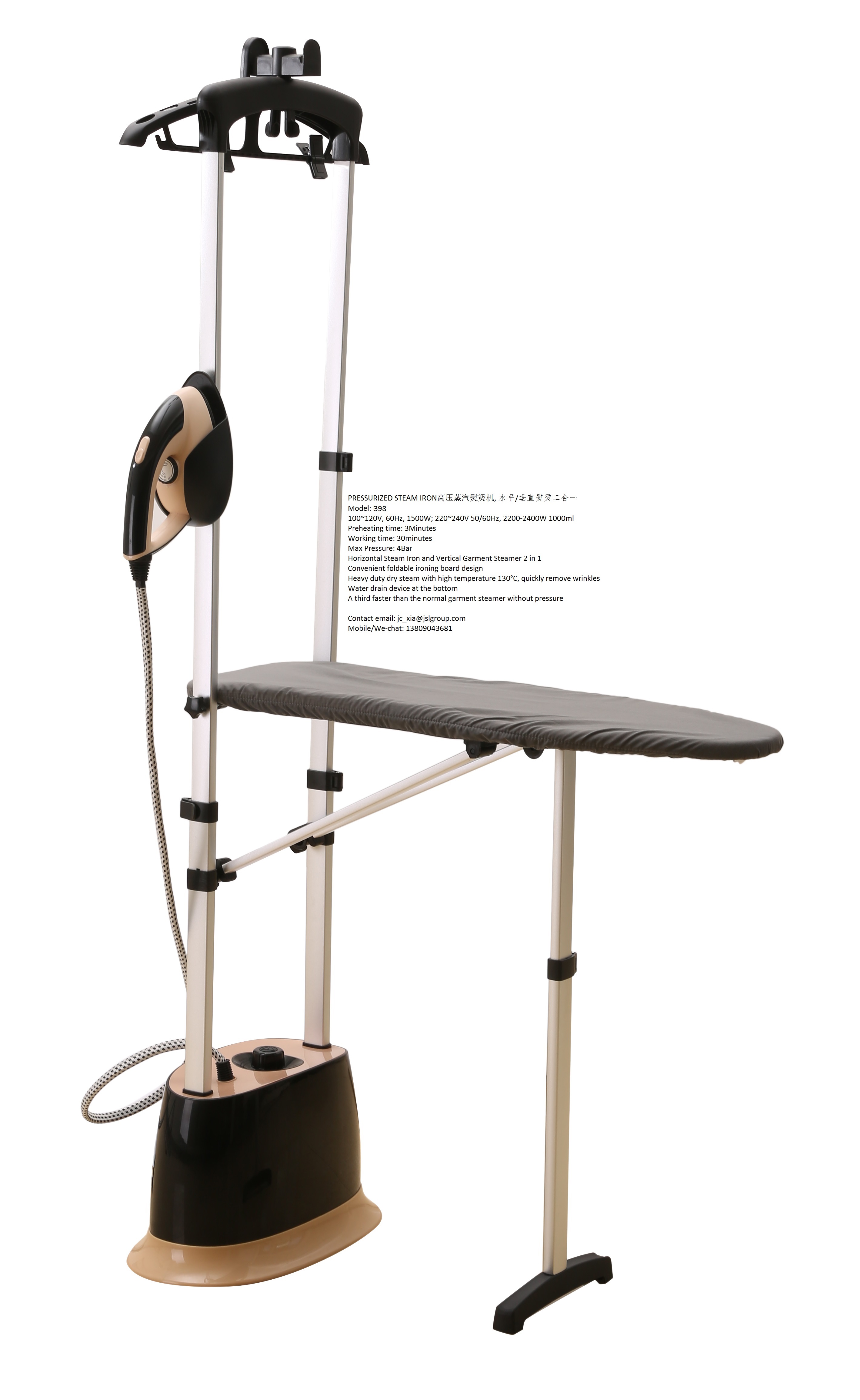 2-in-1 Horizontal Steam Iron and Garment Steamer