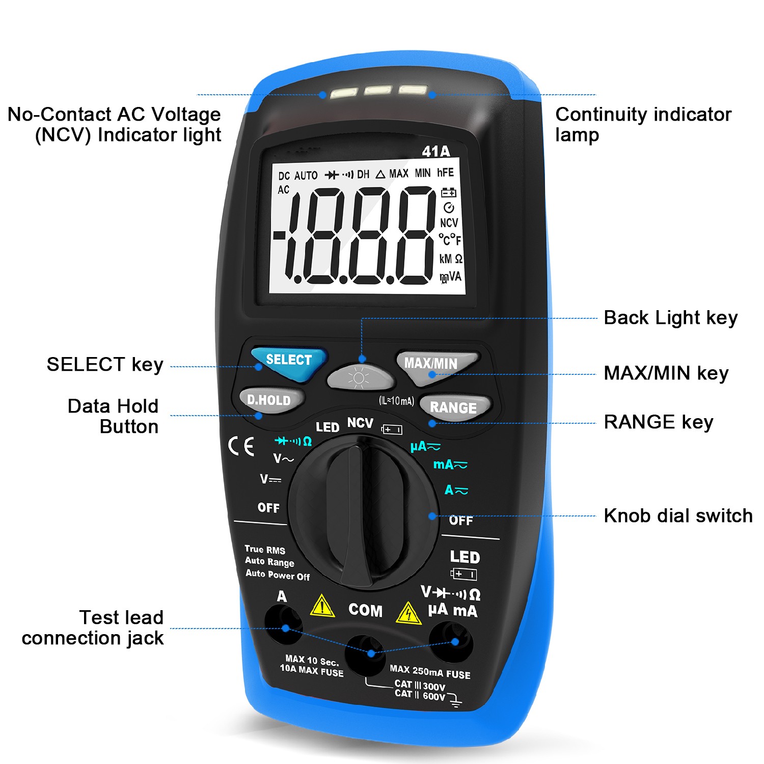 Pro Digital Multimeter 200V 10A TrueRMS Current NCV Voltage Resistance LED Test HP-41A - Image 2