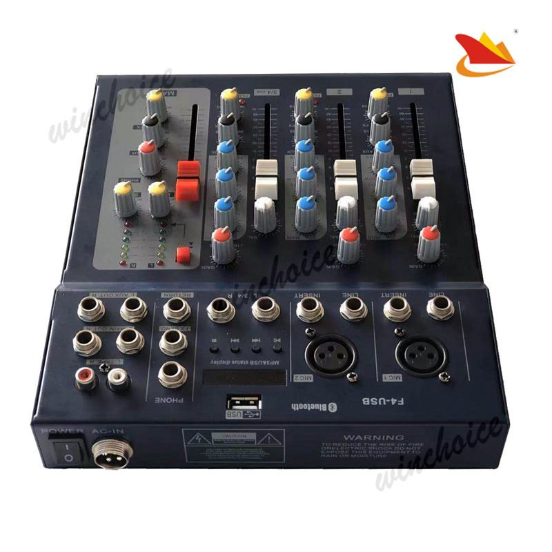 4-Channel Audio Mixer with USB and Bluetooth