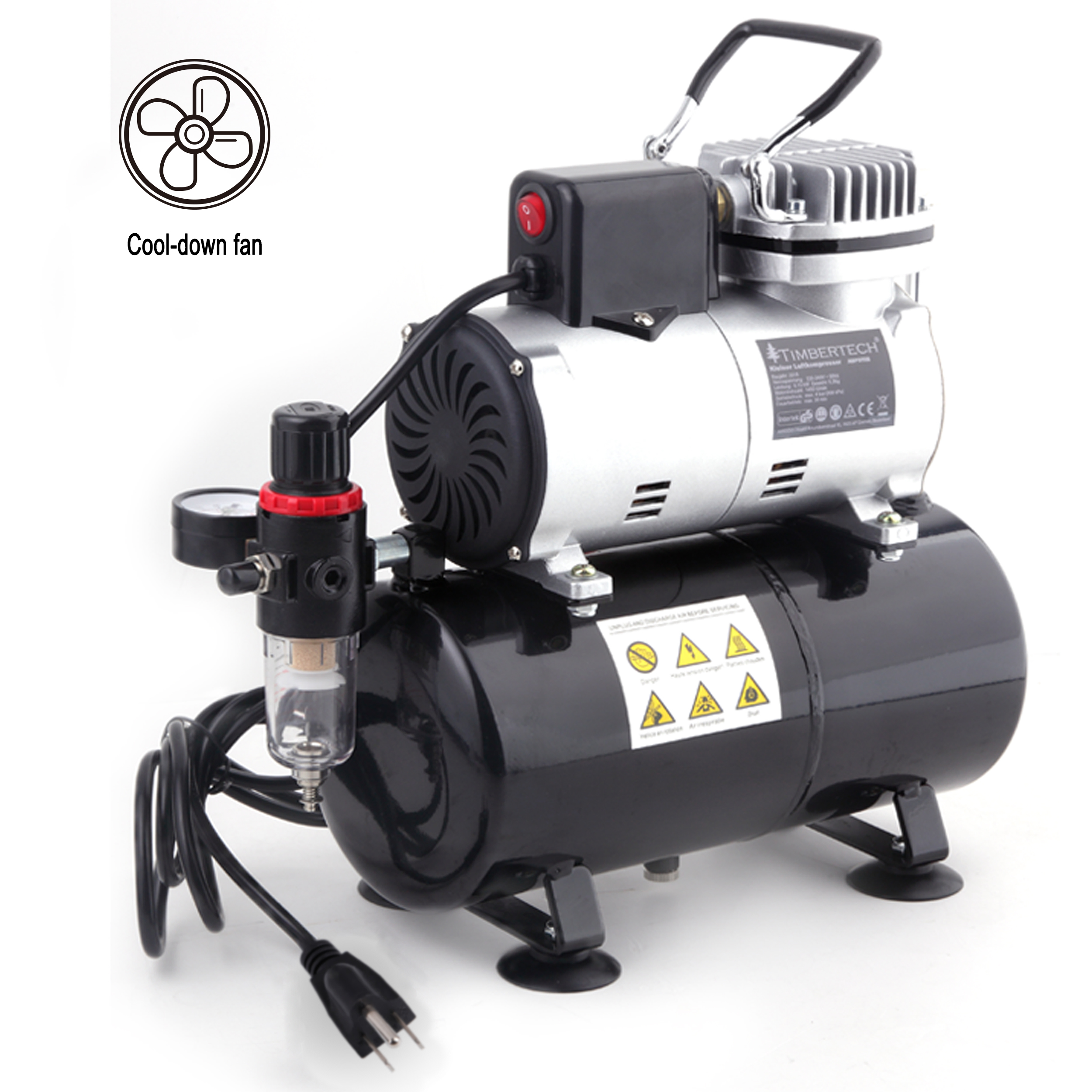 Professional Upgraded Piston Airbrush Compressor with Motor Cool Down Fan ABPST08 Oil-Less Quiet Airbrush Compressor with 3L Tank - Image 2
