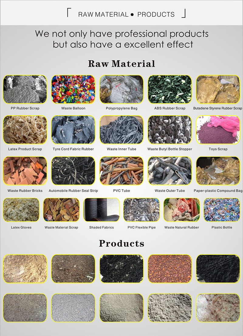 Various types of rubber and plastic raw materials processed by the machine