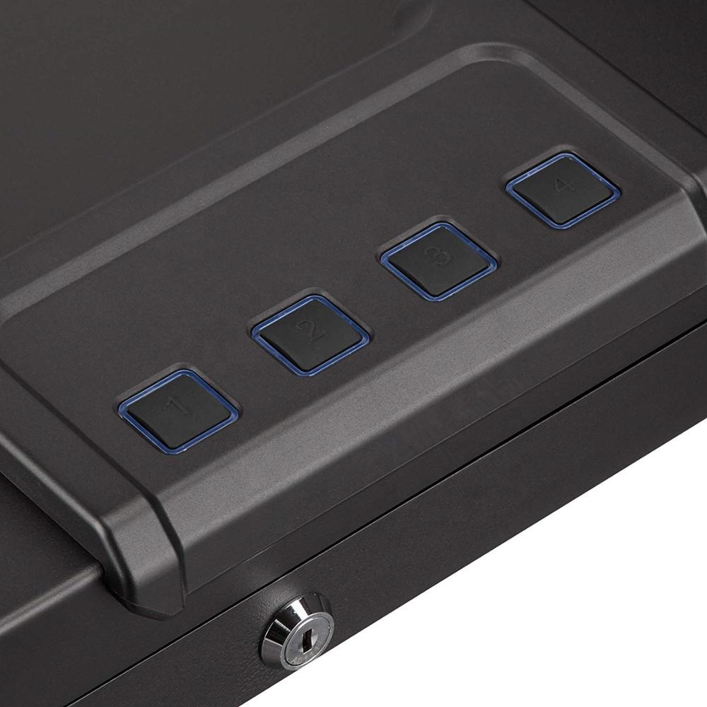 Close up of the digital keypad on the pistol safe.