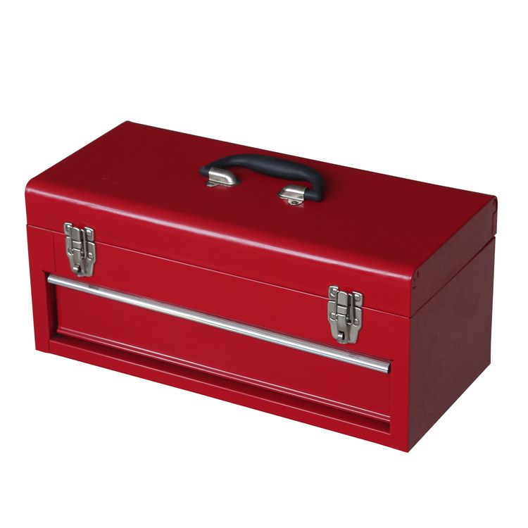 Red Metal Toolbox with Pull-Out Drawer