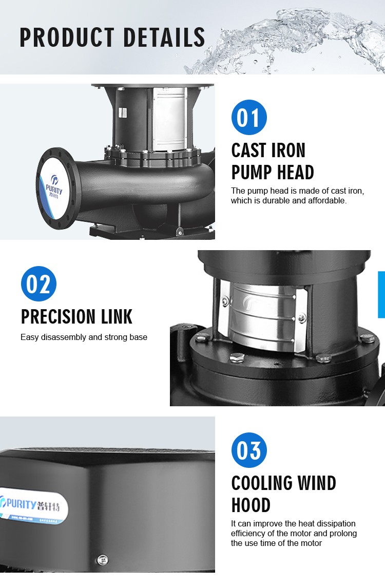Close up details showing the cast iron pump head and cooling wind hood.