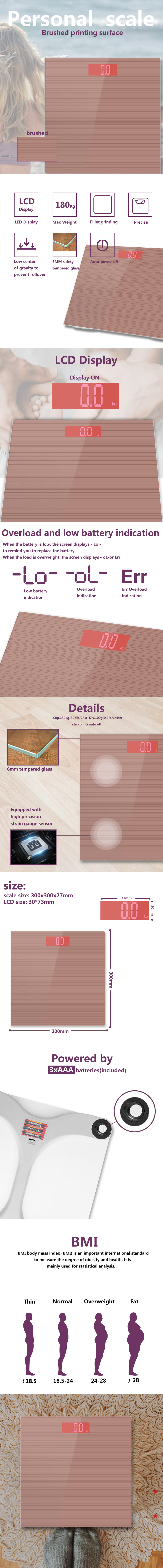Digital body scale overview with glass surface and LCD display