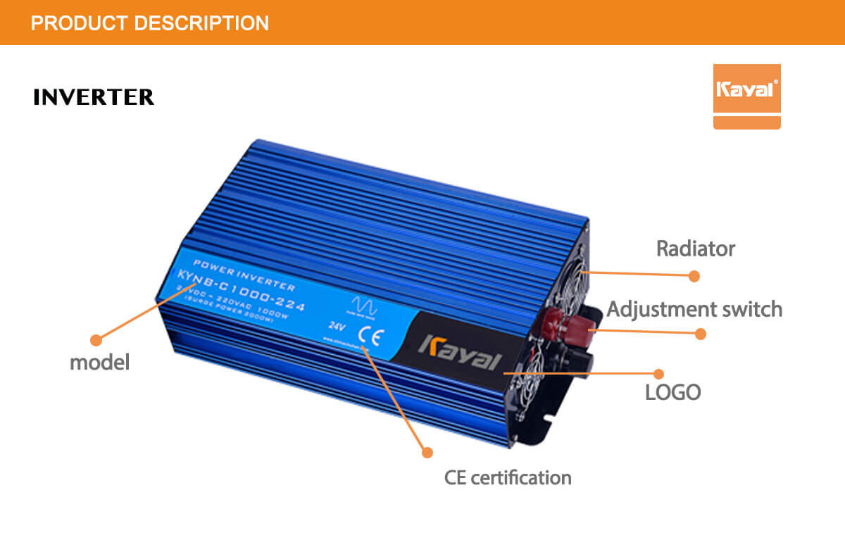 Pure sine wave inverter unit highlighting cooling radiator and adjustment switch