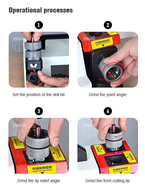 Steps for operating the drill bit grinder