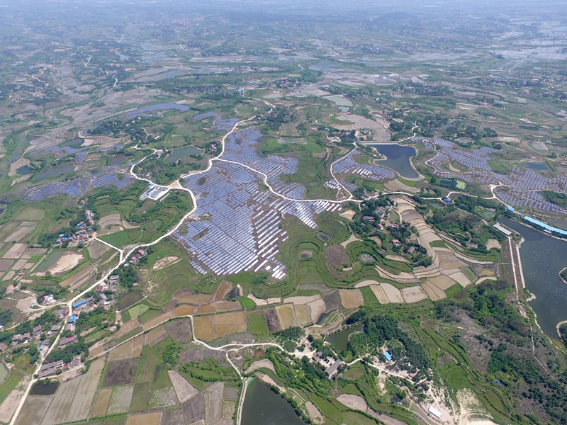 Solar photovoltaic modules installed in an agricultural landscape