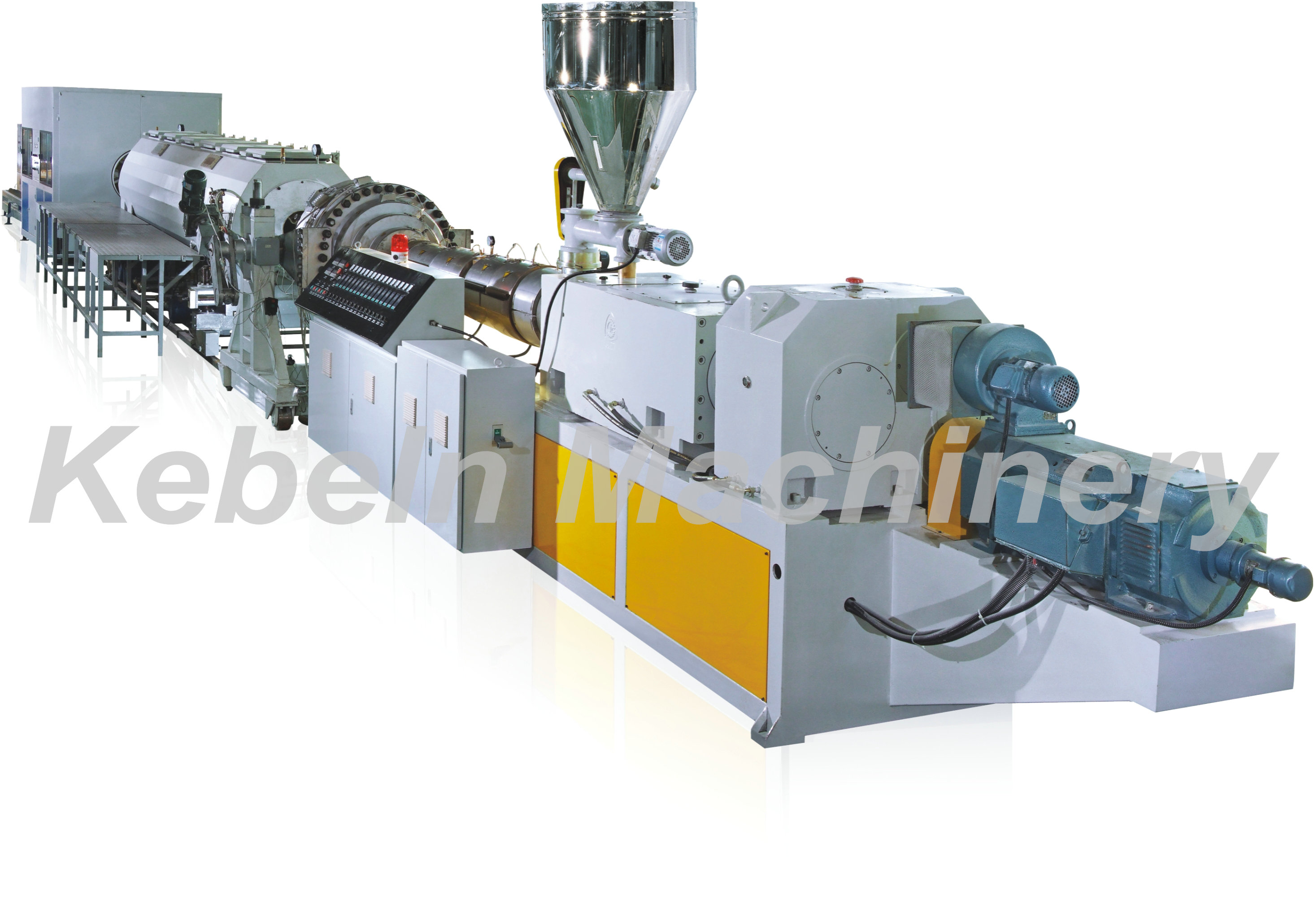 Full view of the PVC pipe extrusion production line